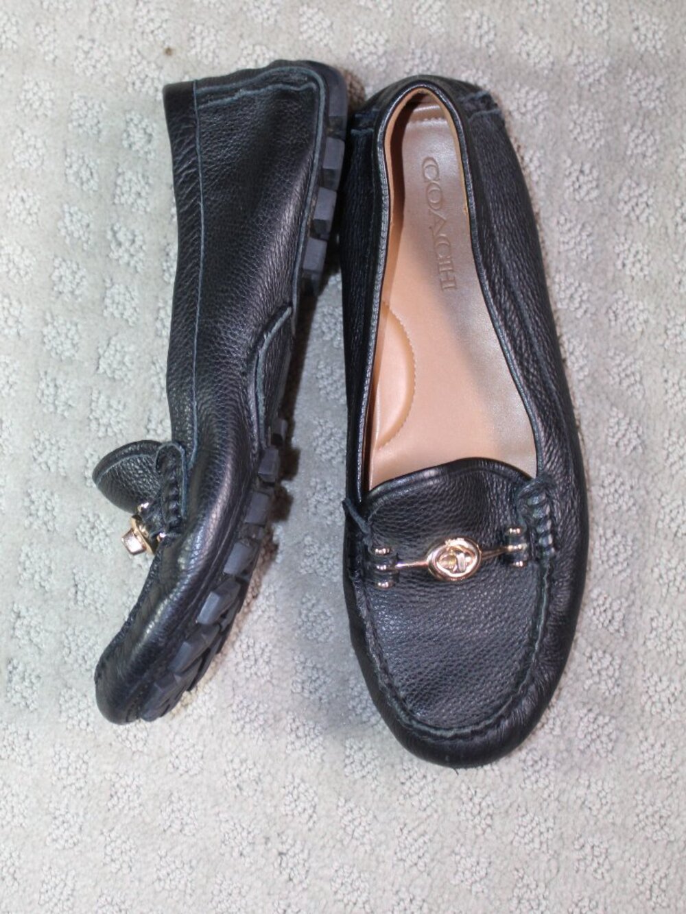 Coach Arlene Women Size 8.5 Turnlock Driving Loafers Shoes Black Pebble Leather